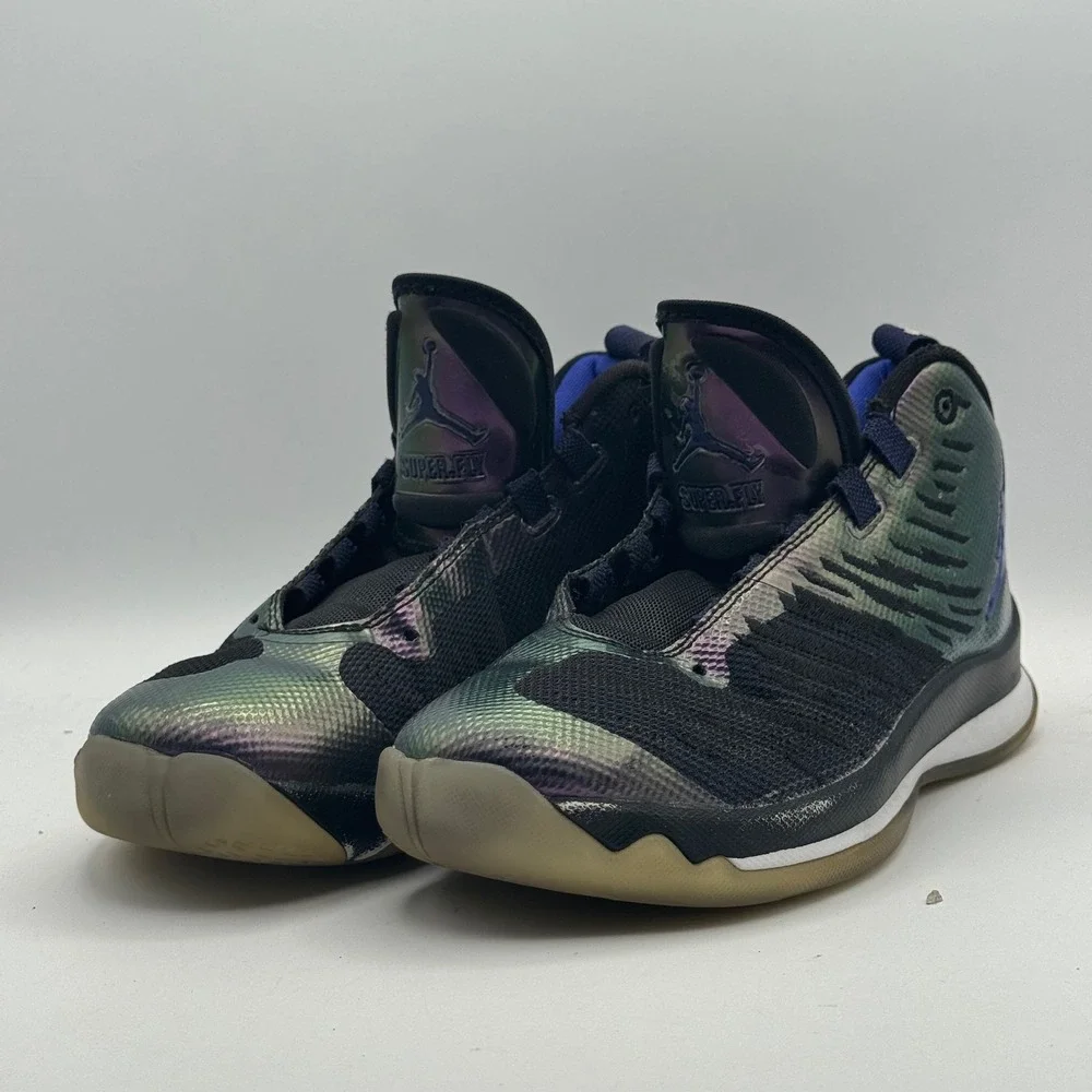 Jordan Super.Fly Shoes Youth Size 7‎ Black Purple Green Basketball Athletic Nike
